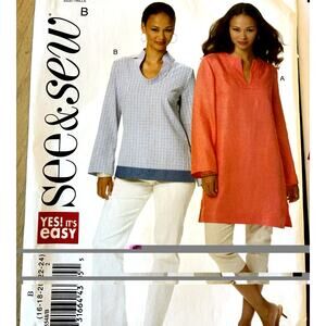 Pullover Tunic Top Shirt Sewing Pattern TALL 16-24 See & Sew 5548 Butterick